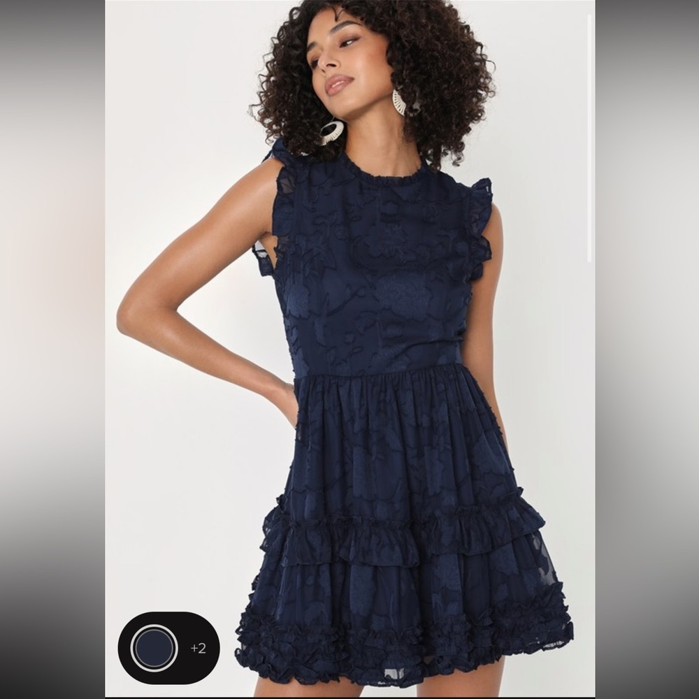 True as Can be Navy Blue Burnout Floral Ruffle mini dress